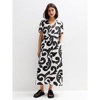 New Look Black Swirl Print Midi Shirt Dress