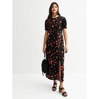 New Look Black Strawberry Print Short Sleeve Midi Dress