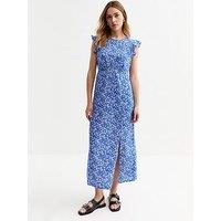 New Look Blue Floral Print Slit Hem Midi Dress