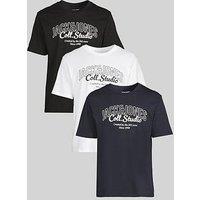 Jack & Jones Makoto 3 Pack Short Sleeve Crew Neck T-Shirts - Black/White