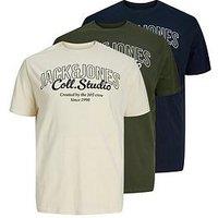 Jack & Jones Plus Makoto 3 Pack Short Sleeve Crew Neck T-Shirts - Multi