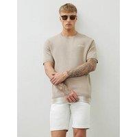 River Island Short Sleeve 2 In 1 Knitted T-Shirt - Beige