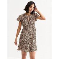 New Look Brown Leopard Print Tie Neck Mini Dress