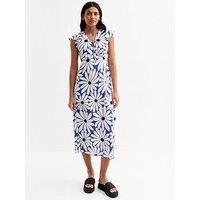 New Look Blue Floral Print V-Neck Midi Dress