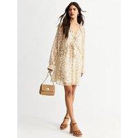 New Look Cream Floral Print Frilly Trim Chiffon Mini Dress