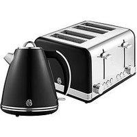 Swan Eejb296 Retro Style 4 Slice Toaster And Jug Kettle Set - Black