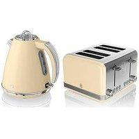 Swan Eejb183 Retro Style 4 Slice Toaster And Jug Kettle Set - Cream
