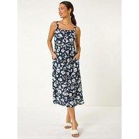 Roman Floral Print Midi Sundress - Navy