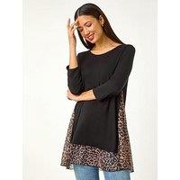 Roman Animal Print Mesh Hem Tunic - Natural