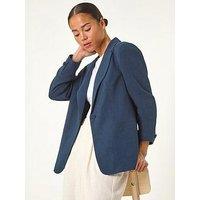 Roman Petite Linen Single Breasted Blazer - Navy
