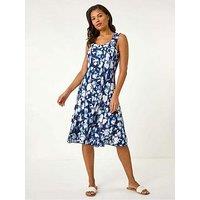 Roman Abstract Print Panelled Short Dress - Navy