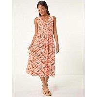 Roman Petite Linen Mix Midi Dress - Pink
