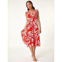 Roman Petite Floral Frill Front Dress - Red