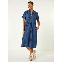 Roman Denim Zip Midi Dress - Blue