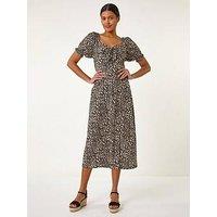 Roman Animal Print Ruched Dress - Black
