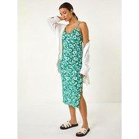 Roman Floral Strappy Midi Dress - Green