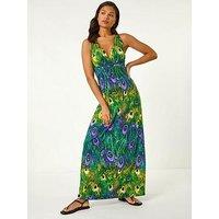 Roman Peacock Printed Maxi Dress - Green