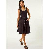 Roman Contrast V-Neck Stretch Midi Dress - Black