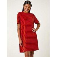 Roman Stripe Print Jersey T-Shirt Dress - Red
