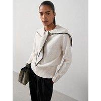 The Very Collection Timeless Yarn Blanket Stitch Scarf Detail Knitted Jumper - Beige