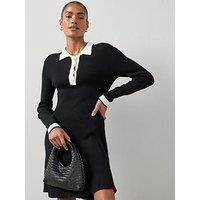 The Very Collection Collared Neck Contrast Button Down Mini Dress - Black