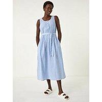 Roman Pinstripe Belted Midi Dress - Blue