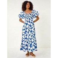 Roman Dusk Geo Print Tiered Dress - Blue