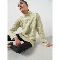 The Very Collection Funnel Neck Open Stitch Detail Longline Jumper - Sage Green