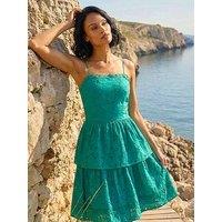 Roman Dusk Tiered Broderie Dress - Blue