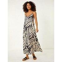 Roman Mono Leaf Print Maxi Dress - Black