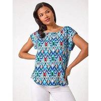 Roman Abstract Print Shell Top - Blue