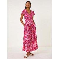 Roman Floral Ruched Waist Maxi Dress - Pink