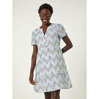 Roman Zig Zag Embroidered Tunic Dress - Blue