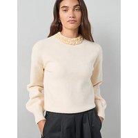 The Very Collection Embellished Neckline Balloon Sleeve Jumper - Lemon