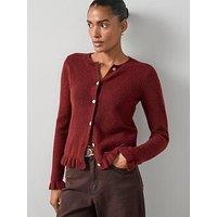 The Very Collection Crew Neck Ruffle Hem Cardigan - Burgundy