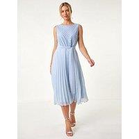 Roman Petite Lace Pleat Midi Dress - Blue
