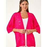 Roman Pointelle Heart Knitted Cardigan - Pink