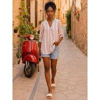 Roman Vertical Stripe Pleat Detail Top - Pink