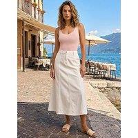 Roman Cotton Denim Panelled Midi Skirt - White