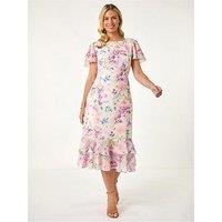 Roman Petite Floral Double Frill Dress - Pink