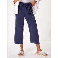 Roman Cropped Linen Trousers - Navy