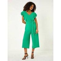 Roman Dusk Frill Crepe Belted Jumpsuit - Green