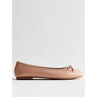 New Look Oatmeal Patent Faux Leather Ballet Flats - Beige