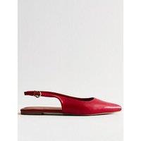 New Look Faux Leather Pointed Toe Slingback Ballet Flats - Bright Red