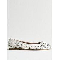 New Look Faux Leather Laser Cut Ballet Pumps - White