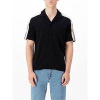 Luke 1977 Peking Tape Detail Button Up Short Sleeve Shirt - Black