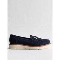 New Look Wide Fit Navy Faux Suede Snaffle Detail Loafers - Blue