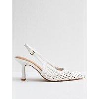 New Look Faux Leather Woven Slingback Court Shoes - White