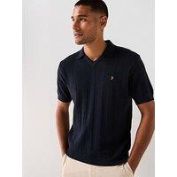 Farah Woodford Knitted Open Polo Shirt- Navy