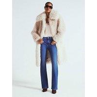 River Island Mixed Curly Zip Faux Fur Jacket - Cream